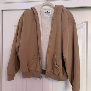 Brown Hollister Fuzzy Zip Up Jacket, Hoodie